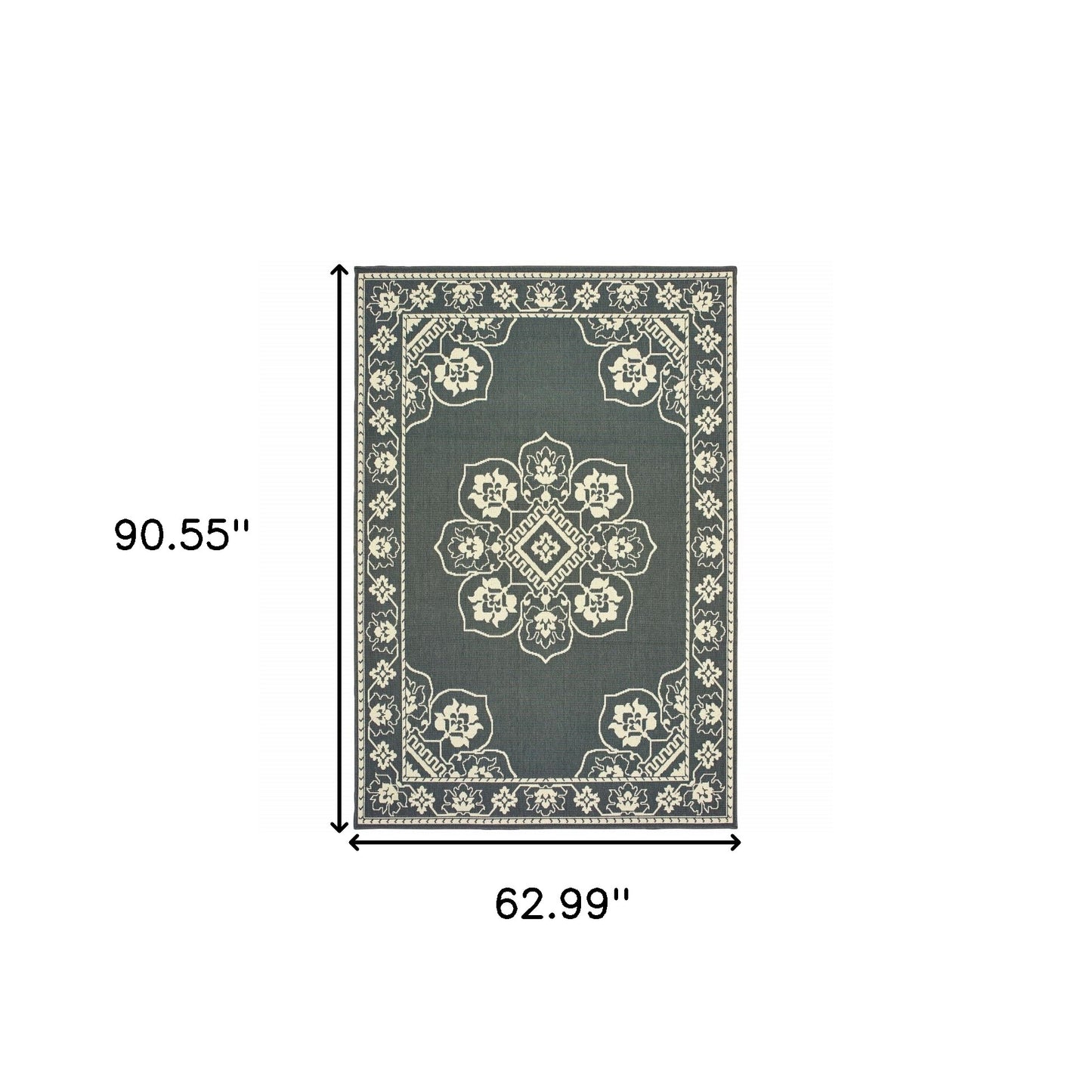 5' x 8' Gray and Ivory Oriental Stain Resistant Indoor Outdoor Area Rug