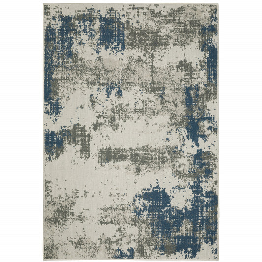 2' X 4' Blue and Beige Abstract Stain Resistant Indoor Outdoor Area Rug