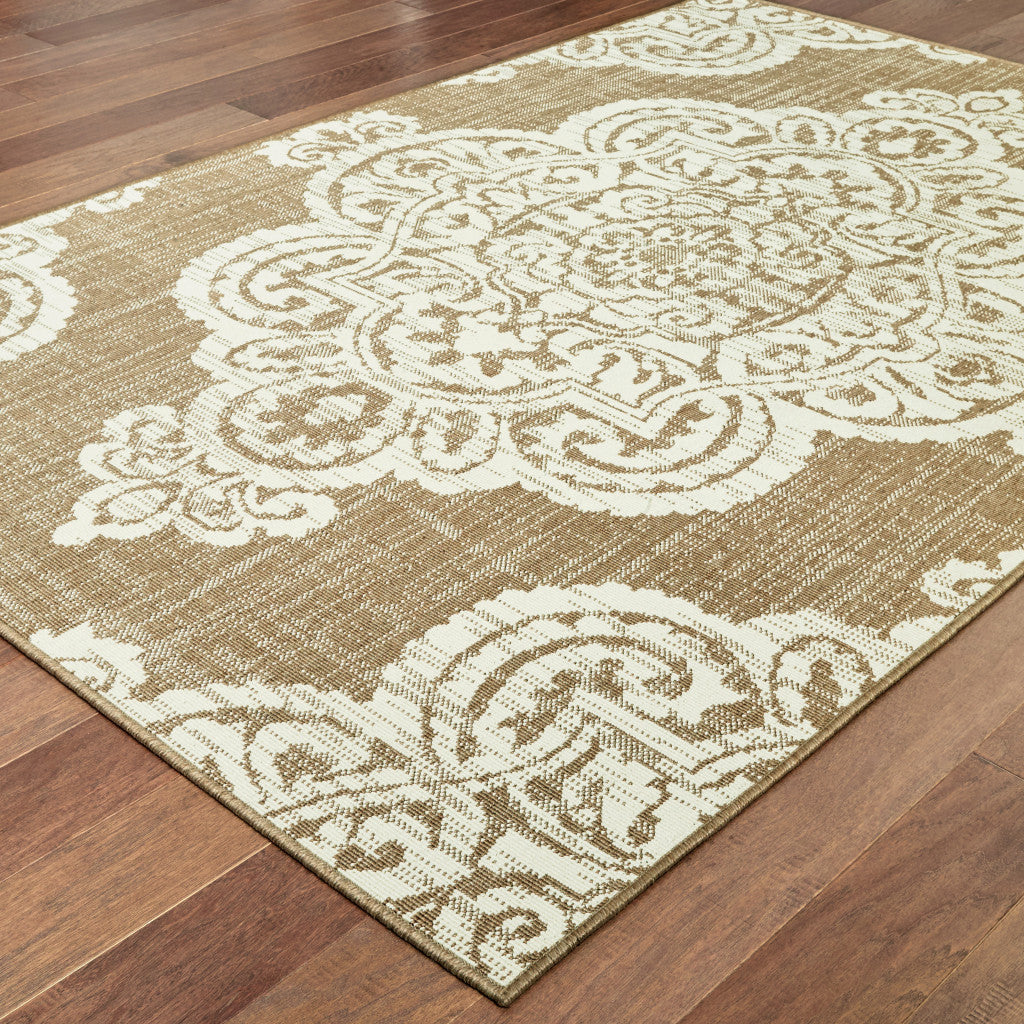 5' x 8' Tan Oriental Stain Resistant Indoor Outdoor Area Rug