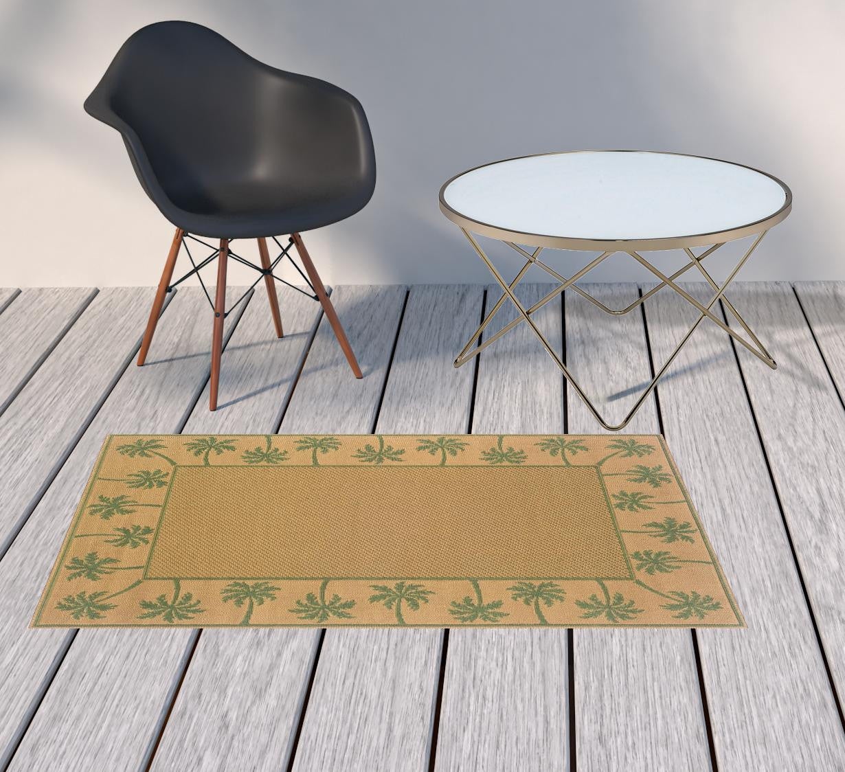 2' X 4' Beige Stain Resistant Indoor Outdoor Area Rug