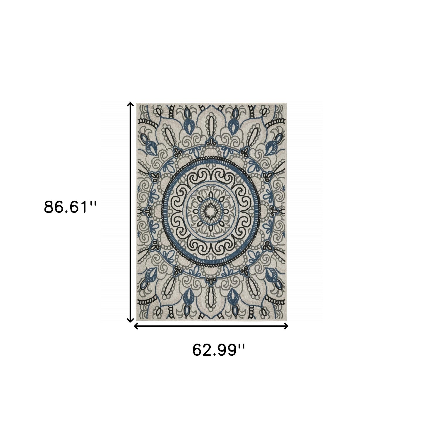 5' x 7' Blue and Beige Geometric Stain Resistant Indoor Outdoor Area Rug