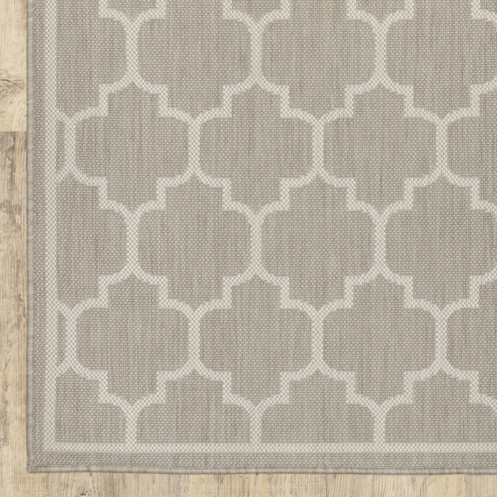 7' x 9' Gray and Ivory Geometric Stain Resistant Indoor Outdoor Area Rug