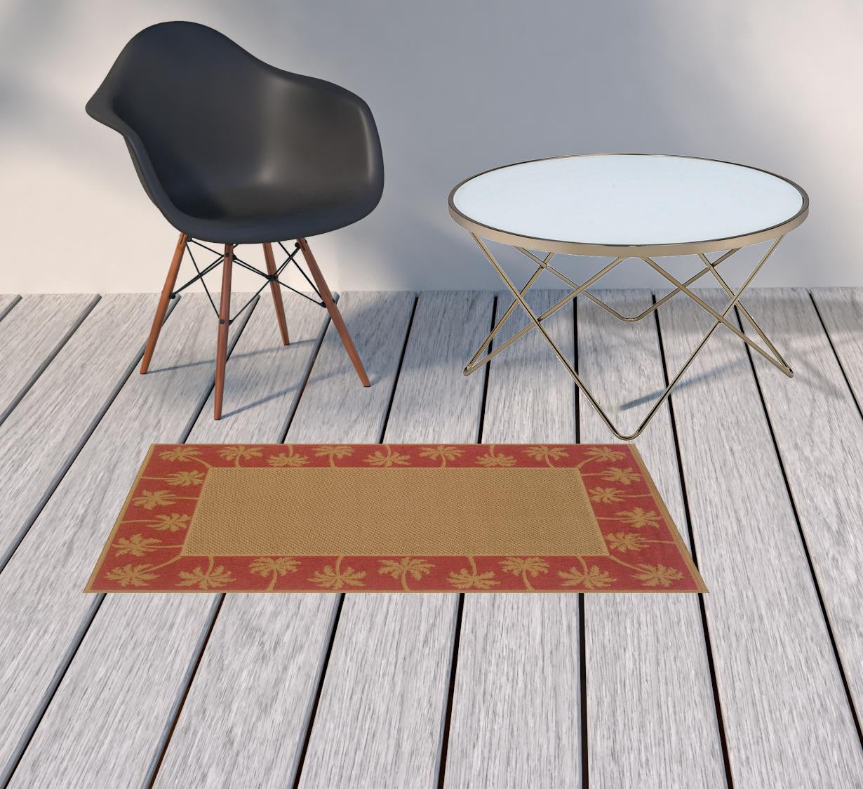 2' X 4' Beige Stain Resistant Indoor Outdoor Area Rug