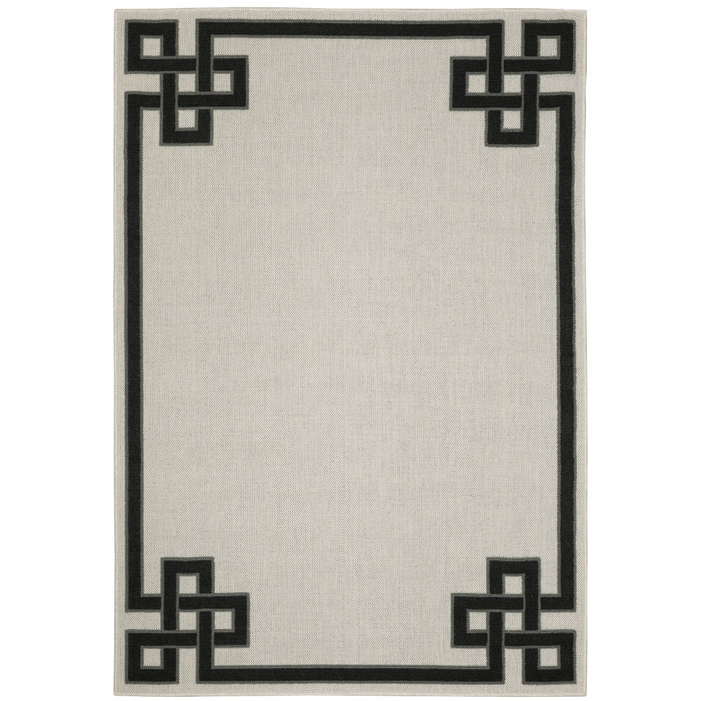 3' X 5' Beige and Black Stain Resistant Indoor Outdoor Area Rug