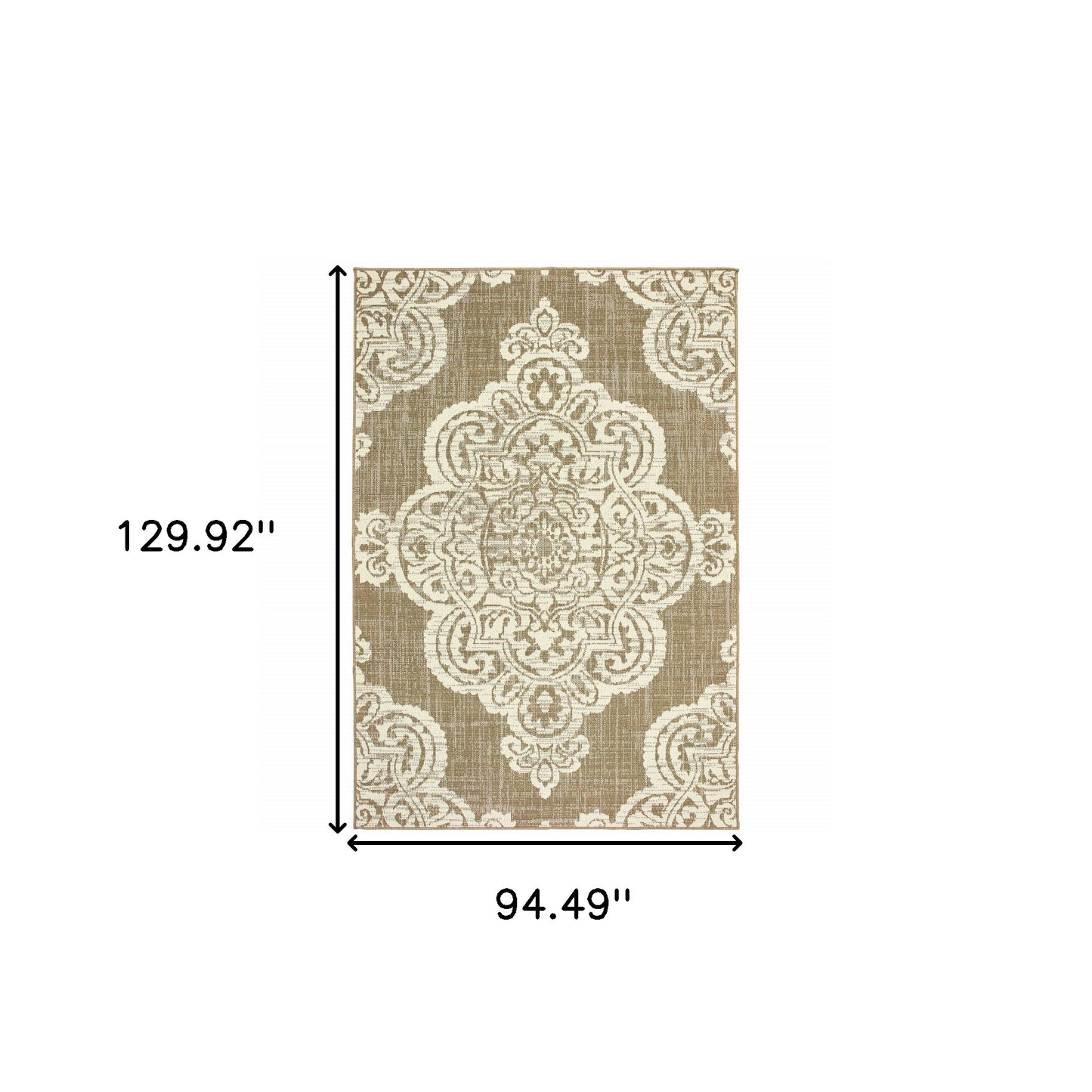 8' x 11' Tan Oriental Stain Resistant Indoor Outdoor Area Rug