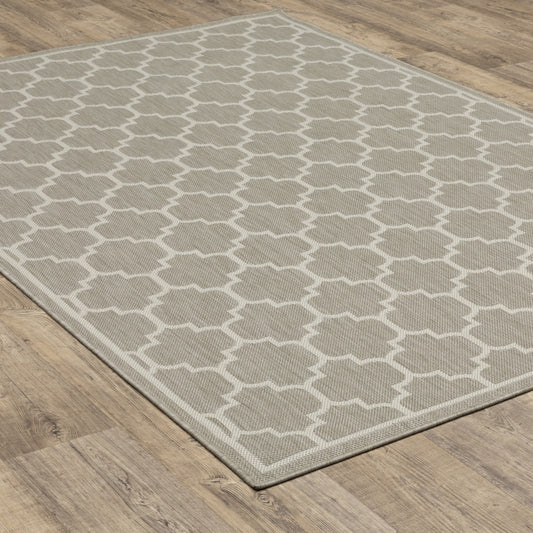 10' x 13' Gray and Ivory Geometric Stain Resistant Indoor Outdoor Area Rug