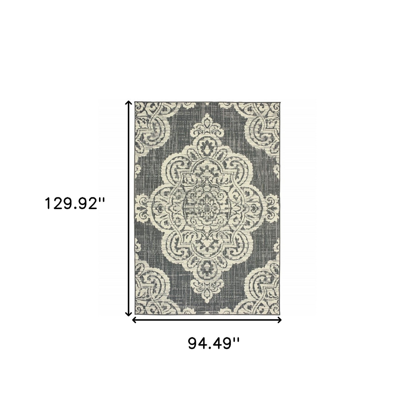 8' x 11' Gray and Ivory Oriental Stain Resistant Indoor Outdoor Area Rug