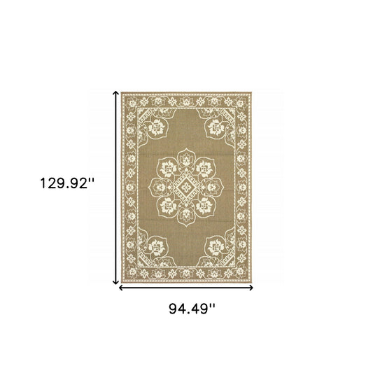 8' x 11' Tan Oriental Stain Resistant Indoor Outdoor Area Rug