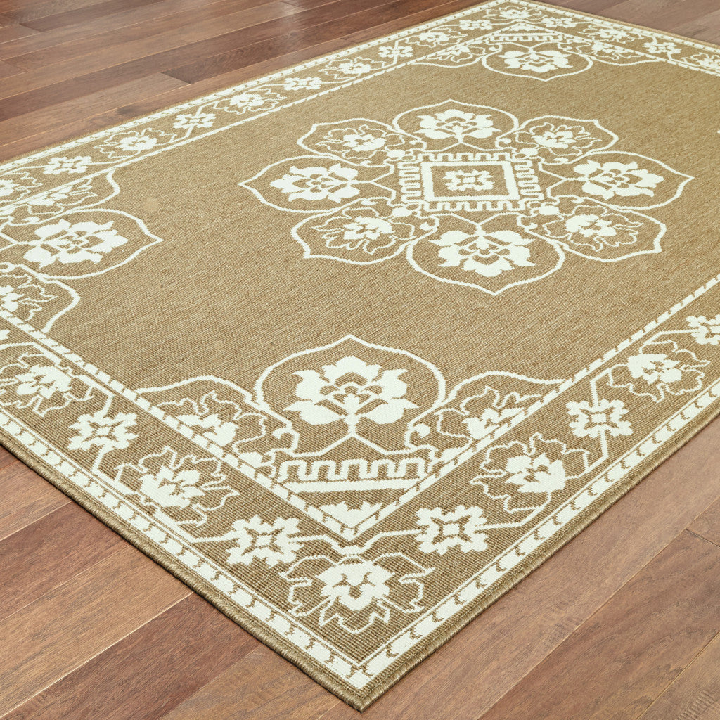 8' x 11' Tan Oriental Stain Resistant Indoor Outdoor Area Rug