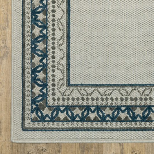 5' x 7' Blue and Beige Stain Resistant Indoor Outdoor Area Rug