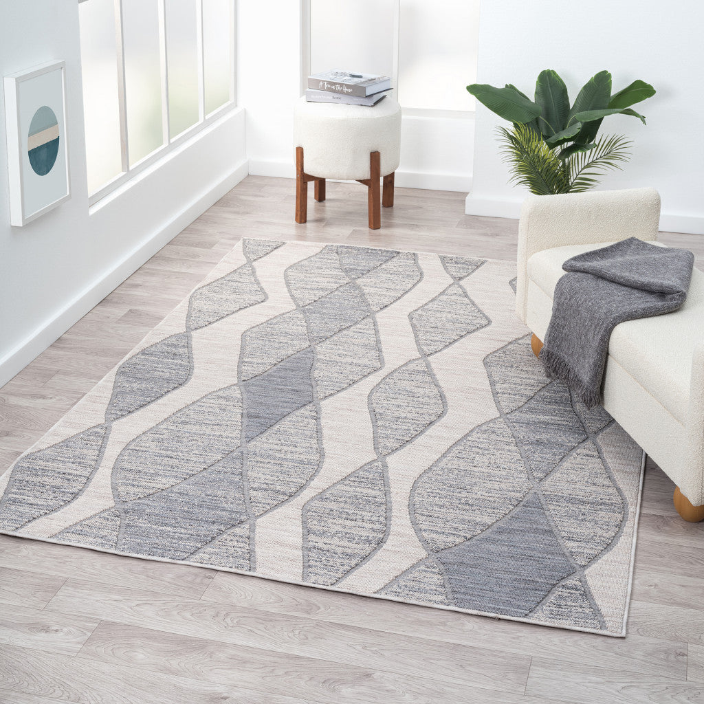 8' X 11' Blue And Gray Geometric Indoor Outdoor Area Rug