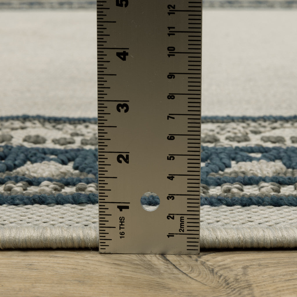 5' x 7' Blue and Beige Stain Resistant Indoor Outdoor Area Rug