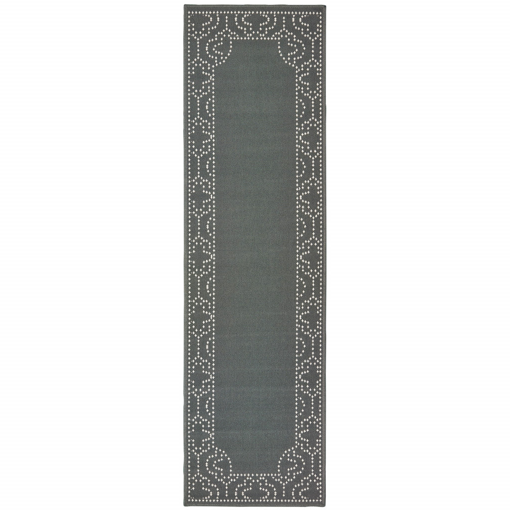 2' X 8' Gray and Ivory Stain Resistant Indoor Outdoor Area Rug