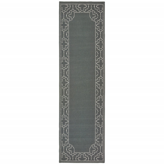 2' X 8' Gray and Ivory Stain Resistant Indoor Outdoor Area Rug