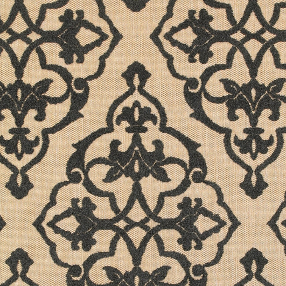 10' x 13' Beige and Black Oriental Stain Resistant Indoor Outdoor Area Rug