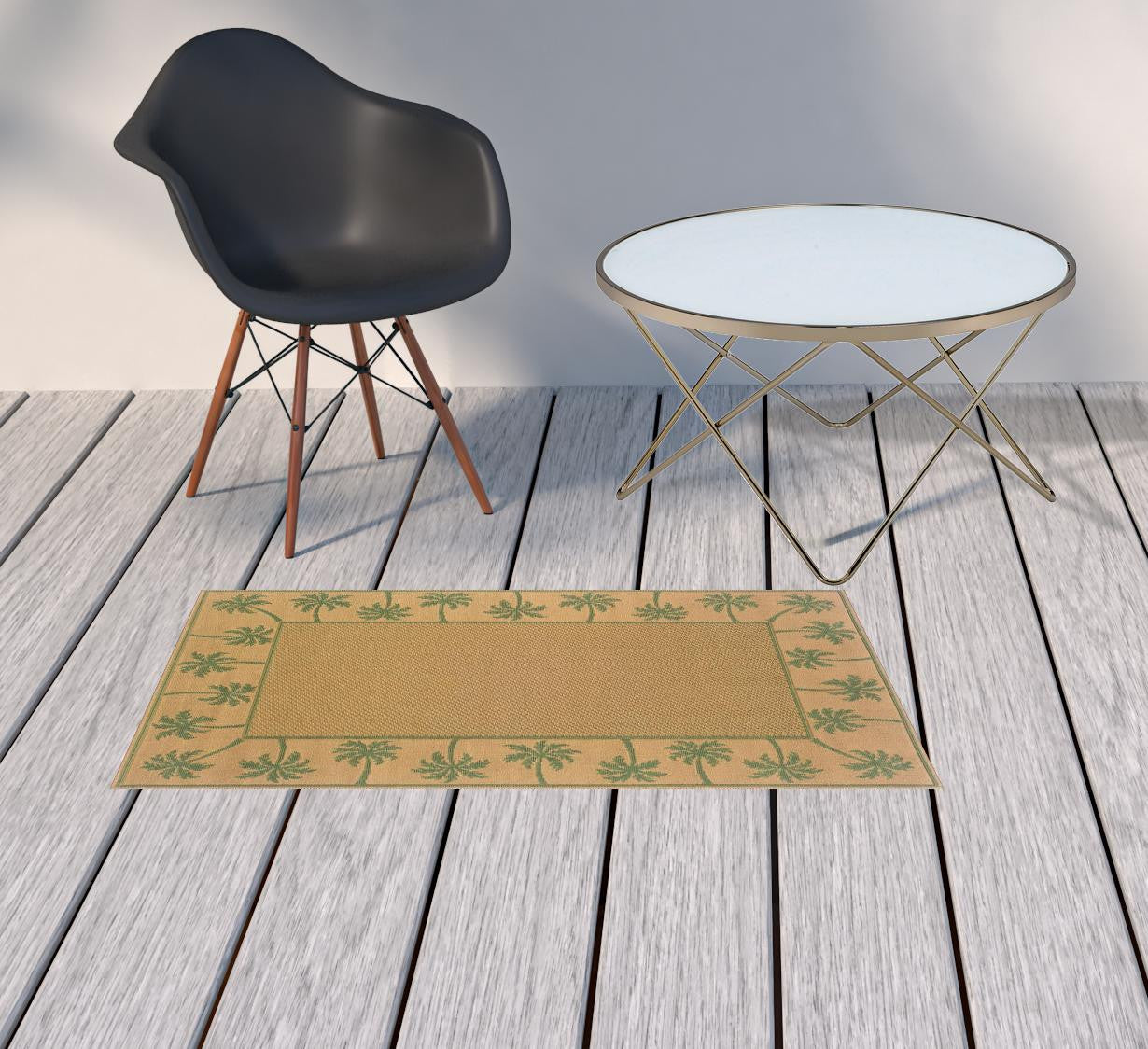 2' X 4' Beige Stain Resistant Indoor Outdoor Area Rug