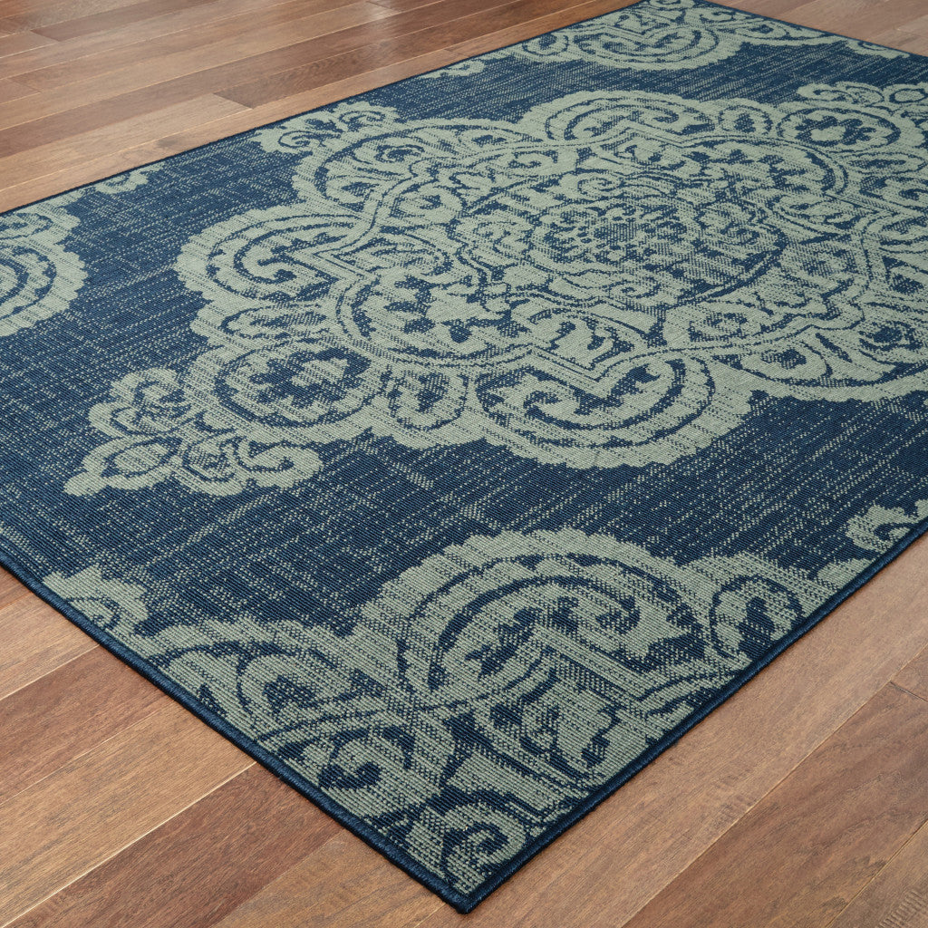 5' x 8' Blue Oriental Stain Resistant Indoor Outdoor Area Rug