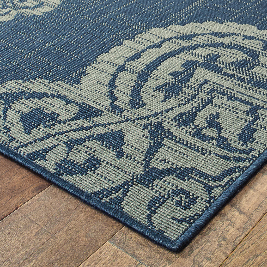 5' x 8' Blue Oriental Stain Resistant Indoor Outdoor Area Rug