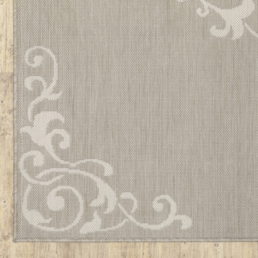 8' x 10' Gray and Ivory Oriental Stain Resistant Indoor Outdoor Area Rug