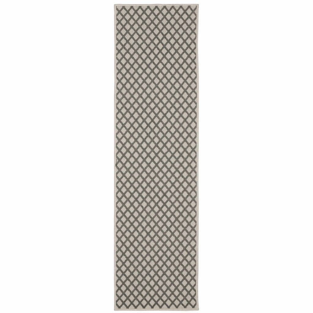 2' X 7' Beige Geometric Stain Resistant Indoor Outdoor Area Rug