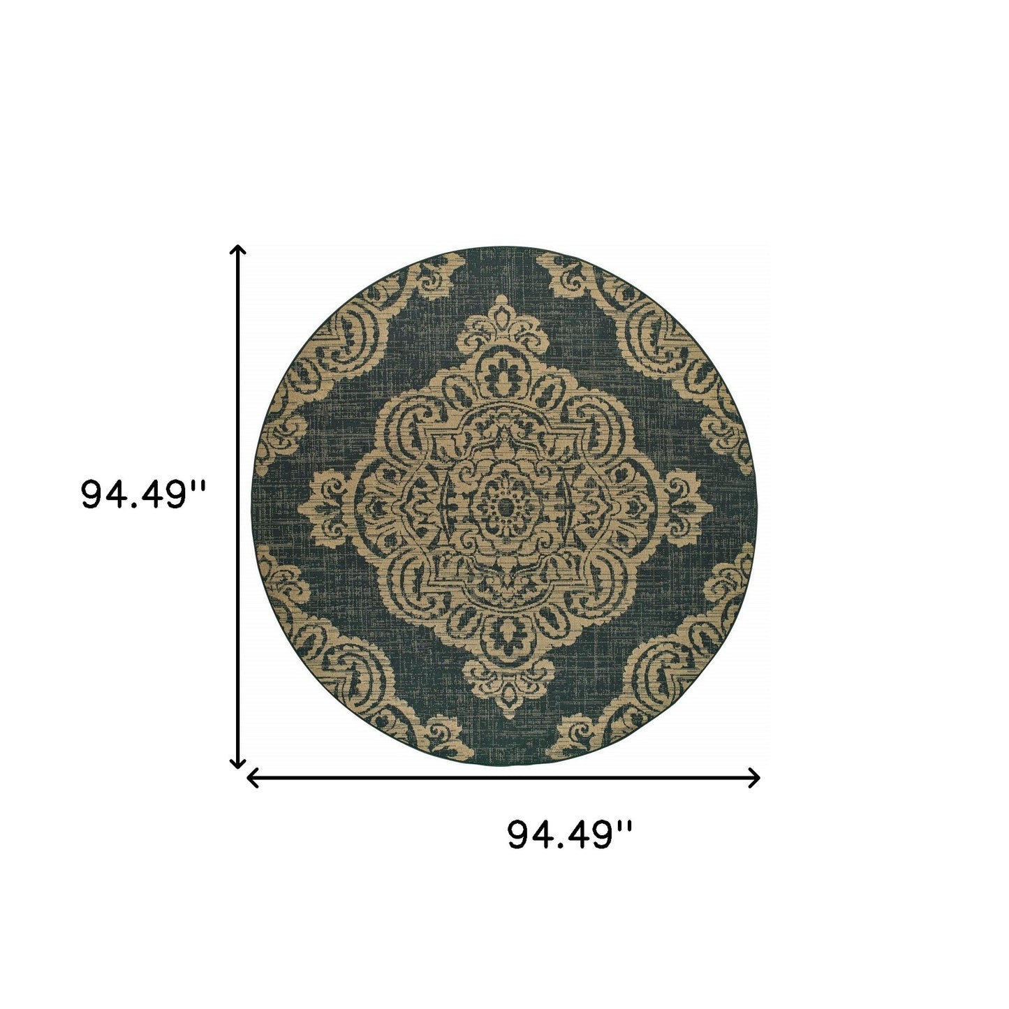 8' x 8' Black and Tan Round Oriental Stain Resistant Indoor Outdoor Area Rug