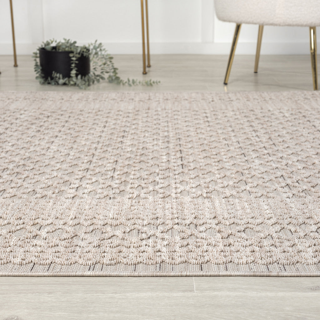 8' X 9' Ivory Geometric Indoor Outdoor Area Rug