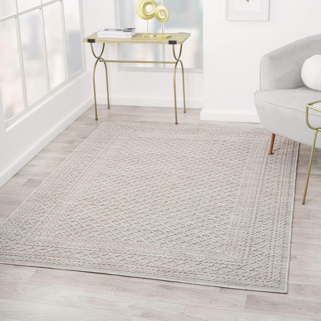 8' X 9' Ivory Geometric Indoor Outdoor Area Rug