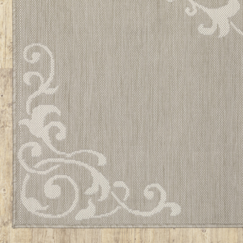 5' x 7' Gray and Ivory Oriental Stain Resistant Indoor Outdoor Area Rug