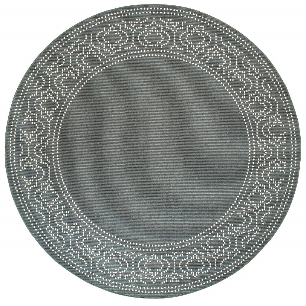 8' x 8' Gray and Ivory Round Stain Resistant Indoor Outdoor Area Rug