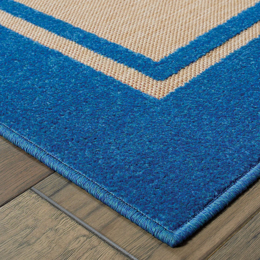 2' x 3' Blue and Beige Stain Resistant Indoor Outdoor Area Rug