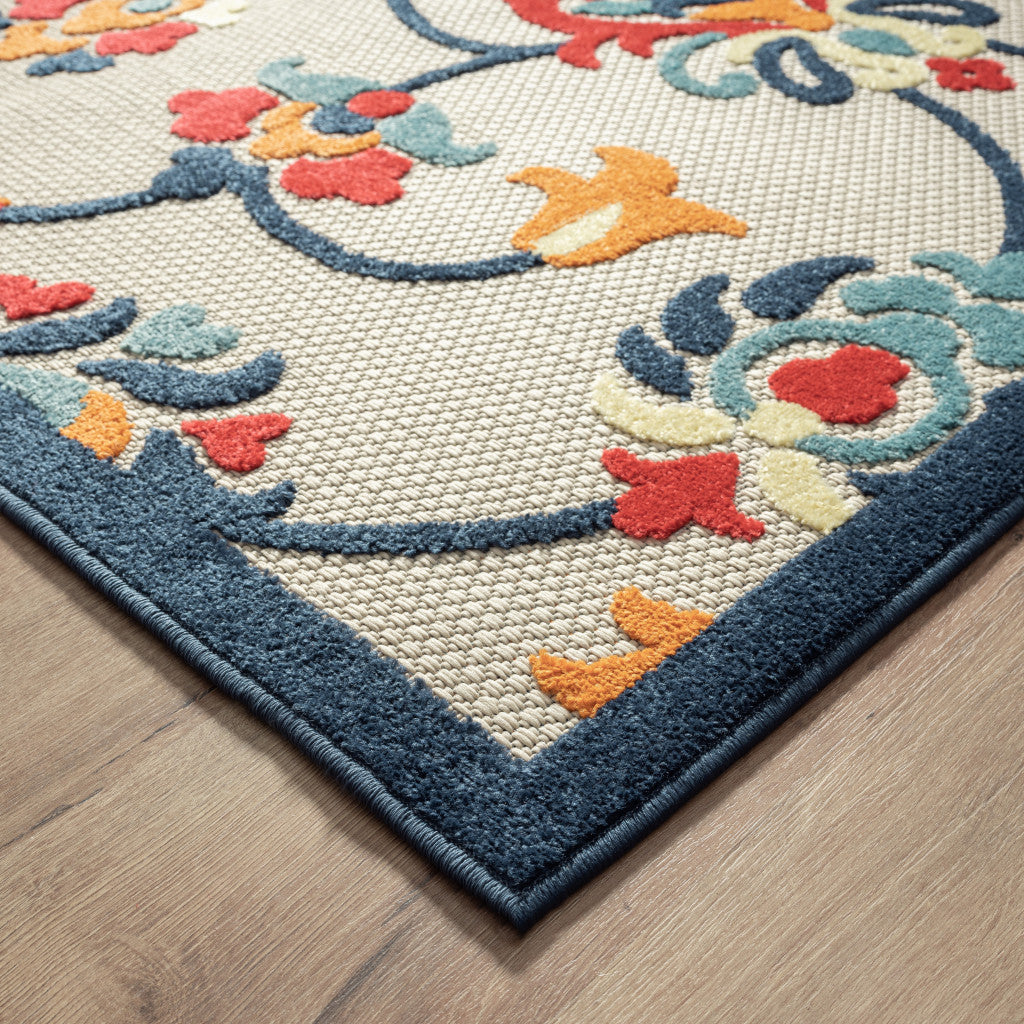 4' X 6' Blue And Orange Floral Non Skid Indoor Outdoor Area Rug