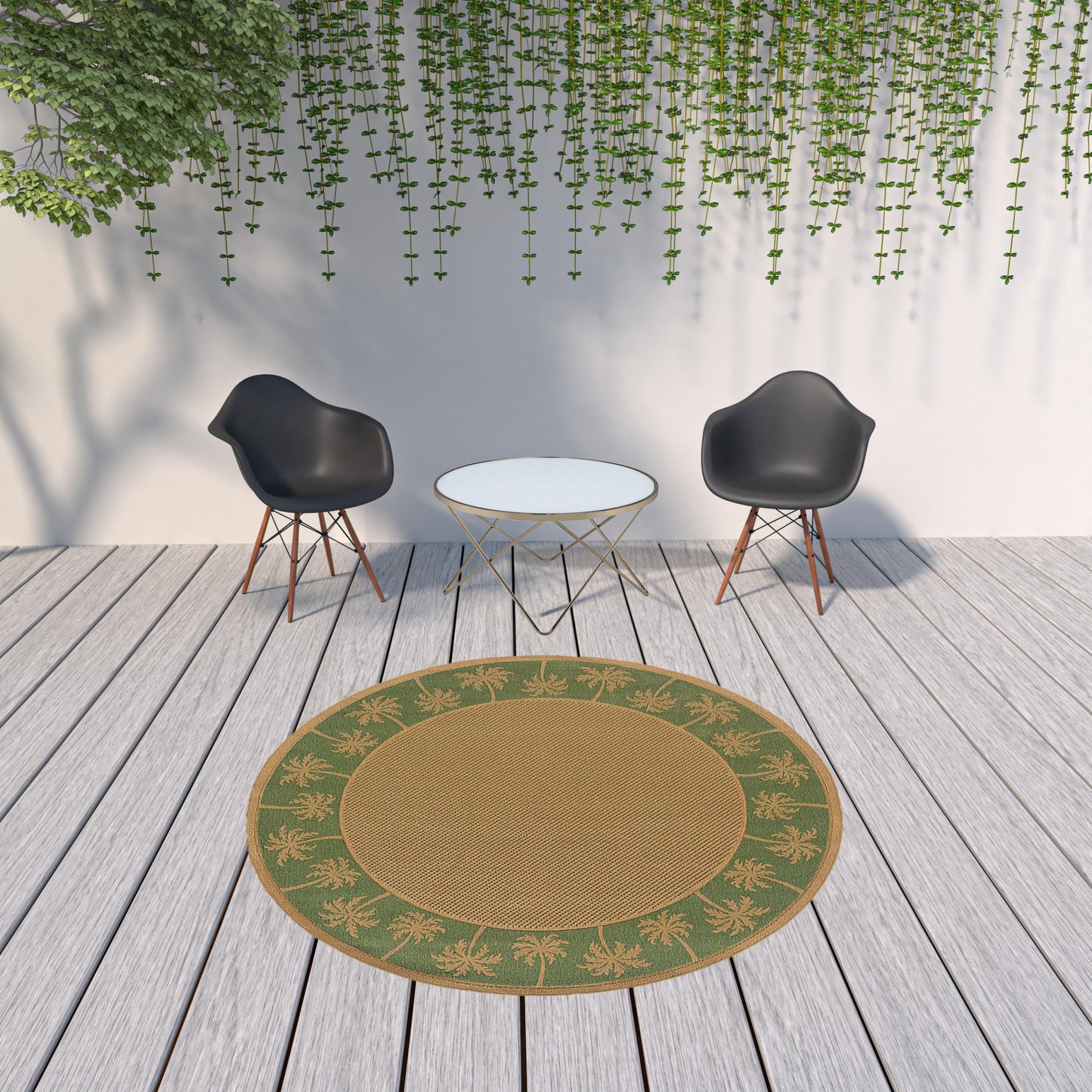 8' x 8' Beige Round Stain Resistant Indoor Outdoor Area Rug