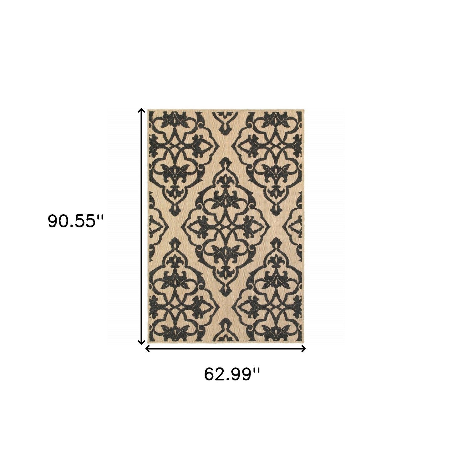 5' x 8' Beige and Black Medallion Stain Resistant Indoor Outdoor Area Rug