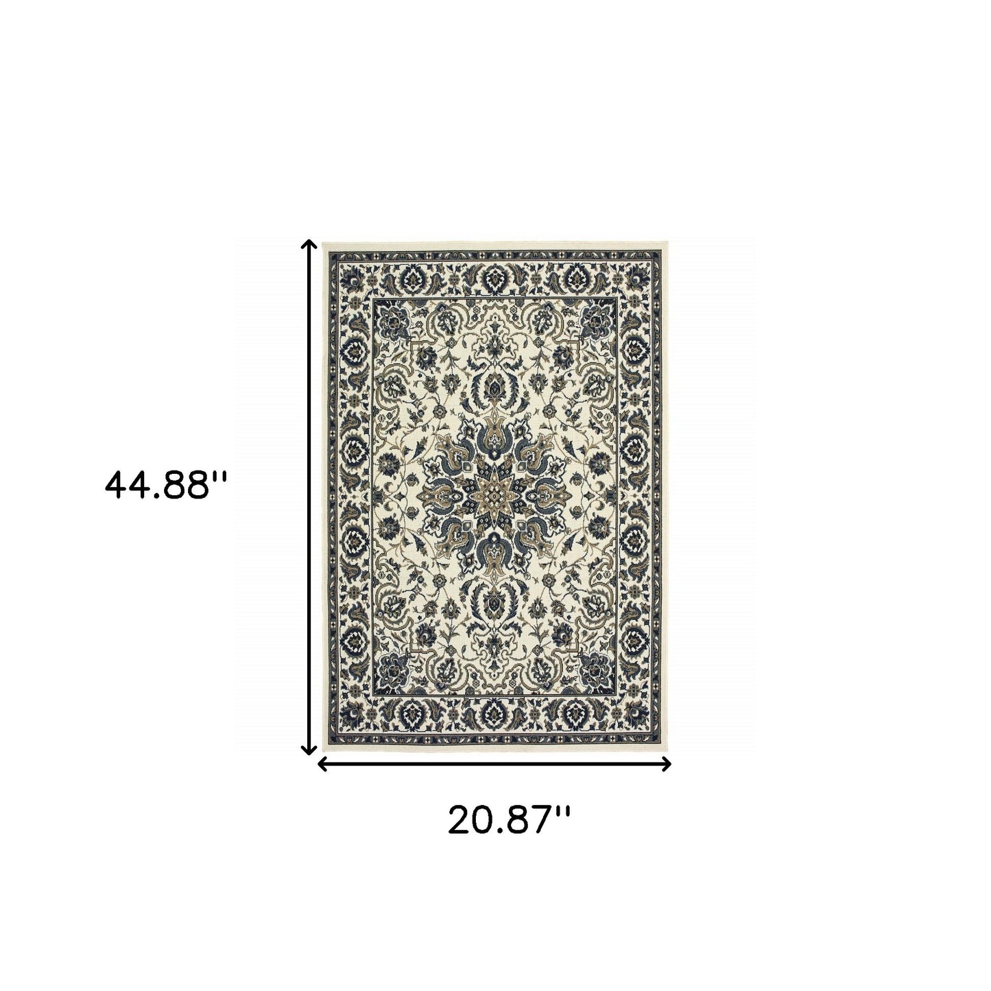 2' X 4' Ivory and Blue Oriental Stain Resistant Indoor Outdoor Area Rug