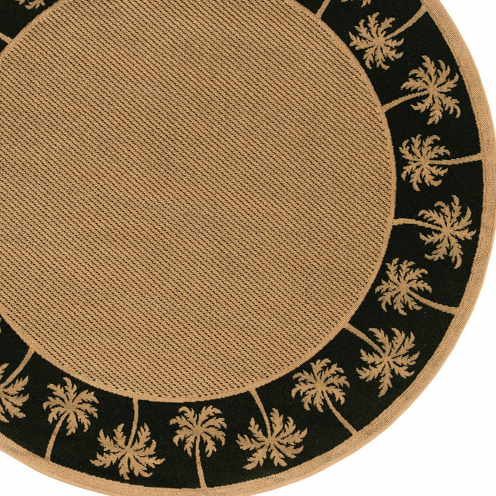 8' x 8' Beige and Black Round Stain Resistant Indoor Outdoor Area Rug