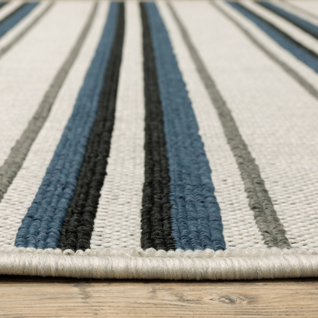 5' x 7' Blue and Beige Geometric Stain Resistant Indoor Outdoor Area Rug