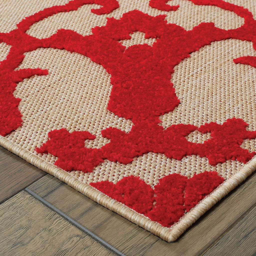 4' x 5' Red Oriental Stain Resistant Indoor Outdoor Area Rug