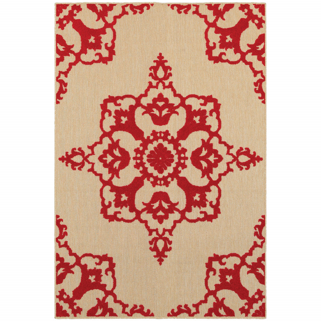 4' x 5' Red Oriental Stain Resistant Indoor Outdoor Area Rug