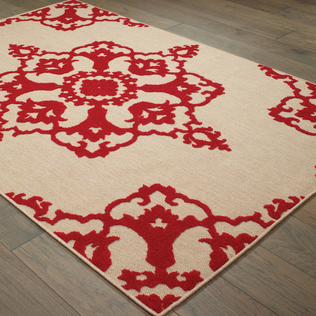 8' x 11' Red Oriental Stain Resistant Indoor Outdoor Area Rug