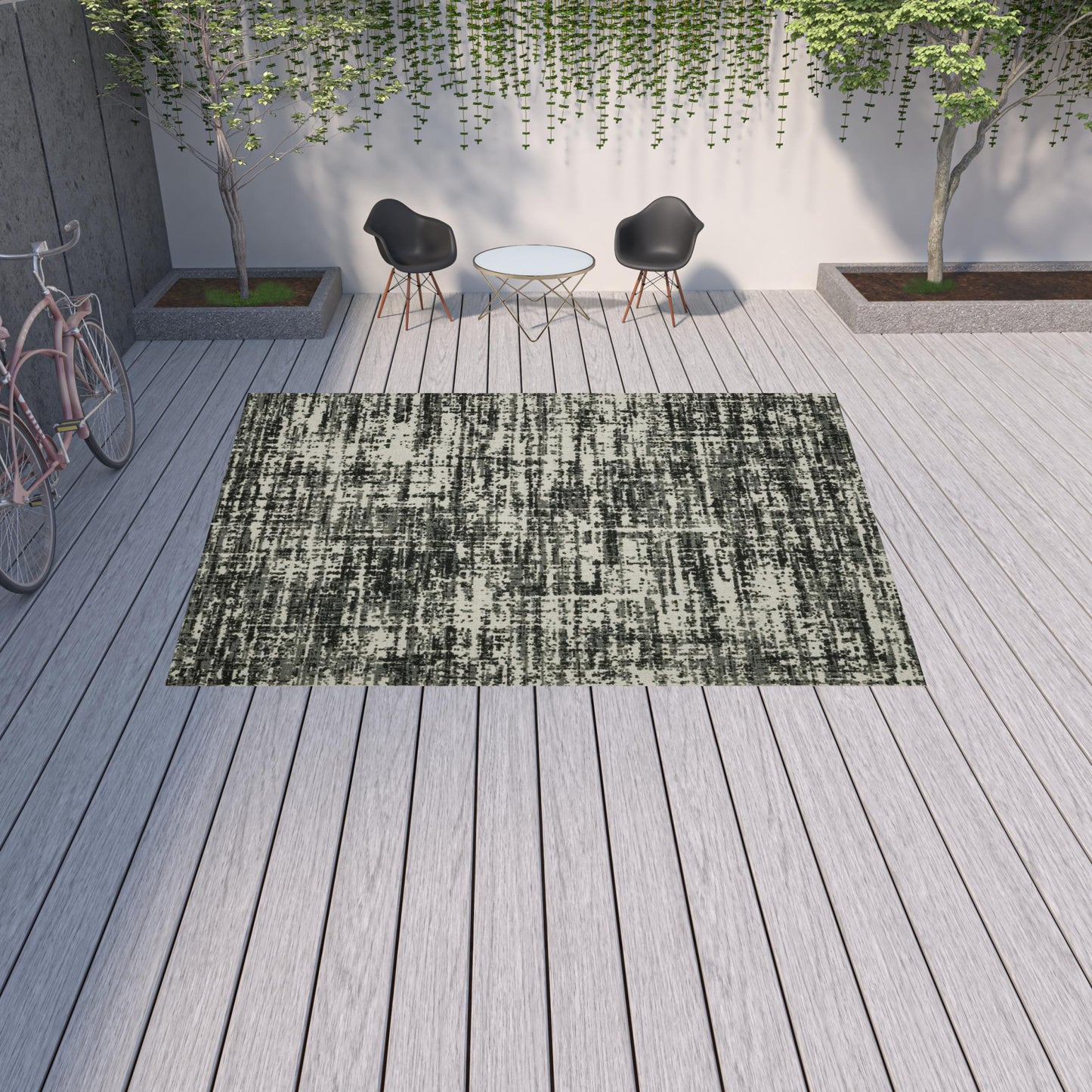 10' x 13' Beige and Black Abstract Stain Resistant Indoor Outdoor Area Rug