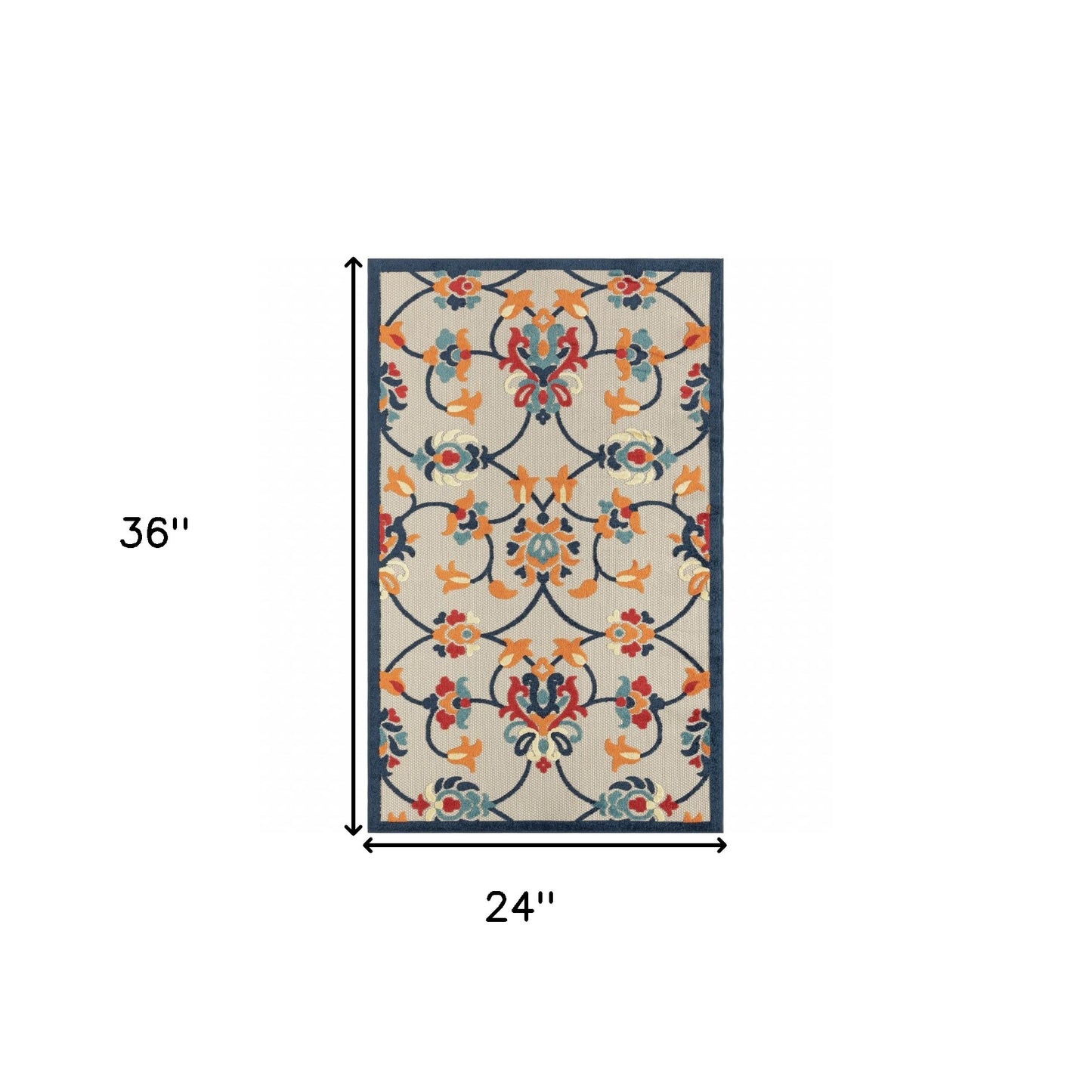 2' X 3' Blue And Orange Floral Non Skid Indoor Outdoor Area Rug