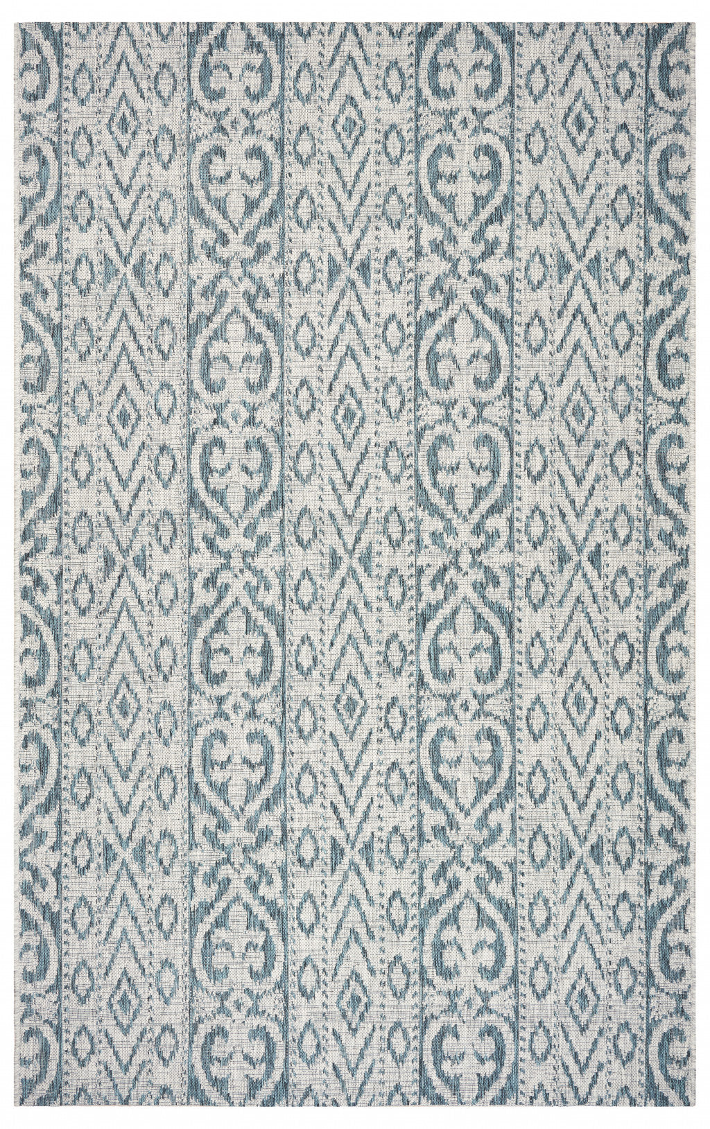 3' X 5' Blue Damask Indoor Outdoor Area Rug