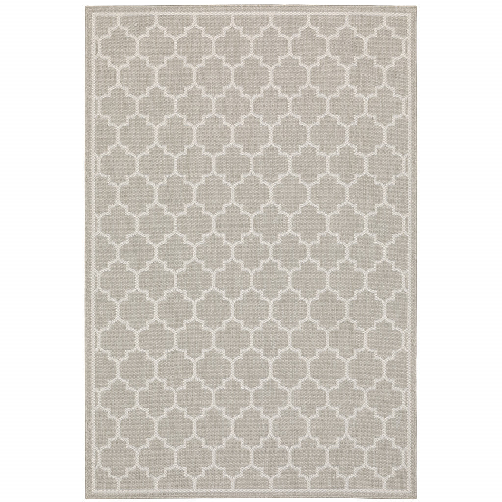 3' X 5' Gray and Ivory Geometric Stain Resistant Indoor Outdoor Area Rug