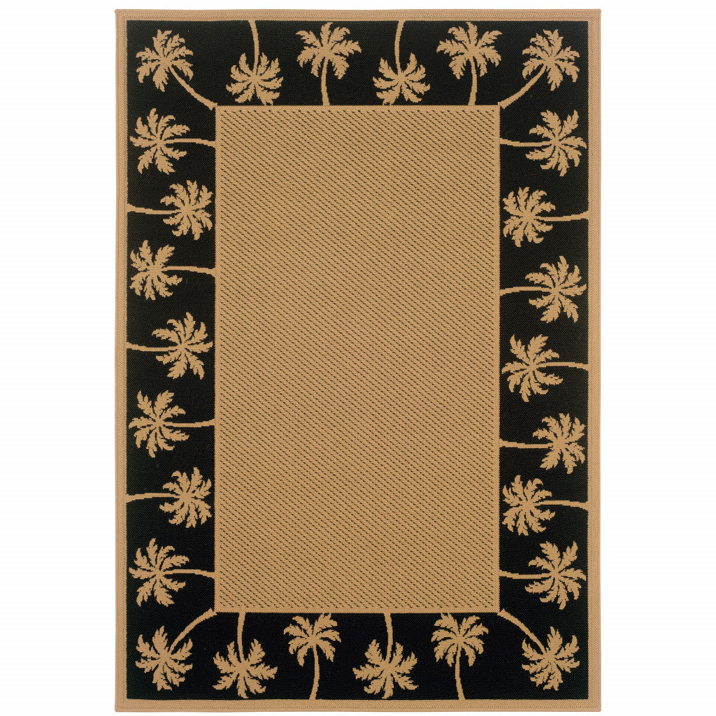 5' x 8' Beige and Black Stain Resistant Indoor Outdoor Area Rug