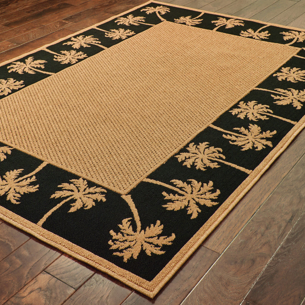 5' x 8' Beige and Black Stain Resistant Indoor Outdoor Area Rug