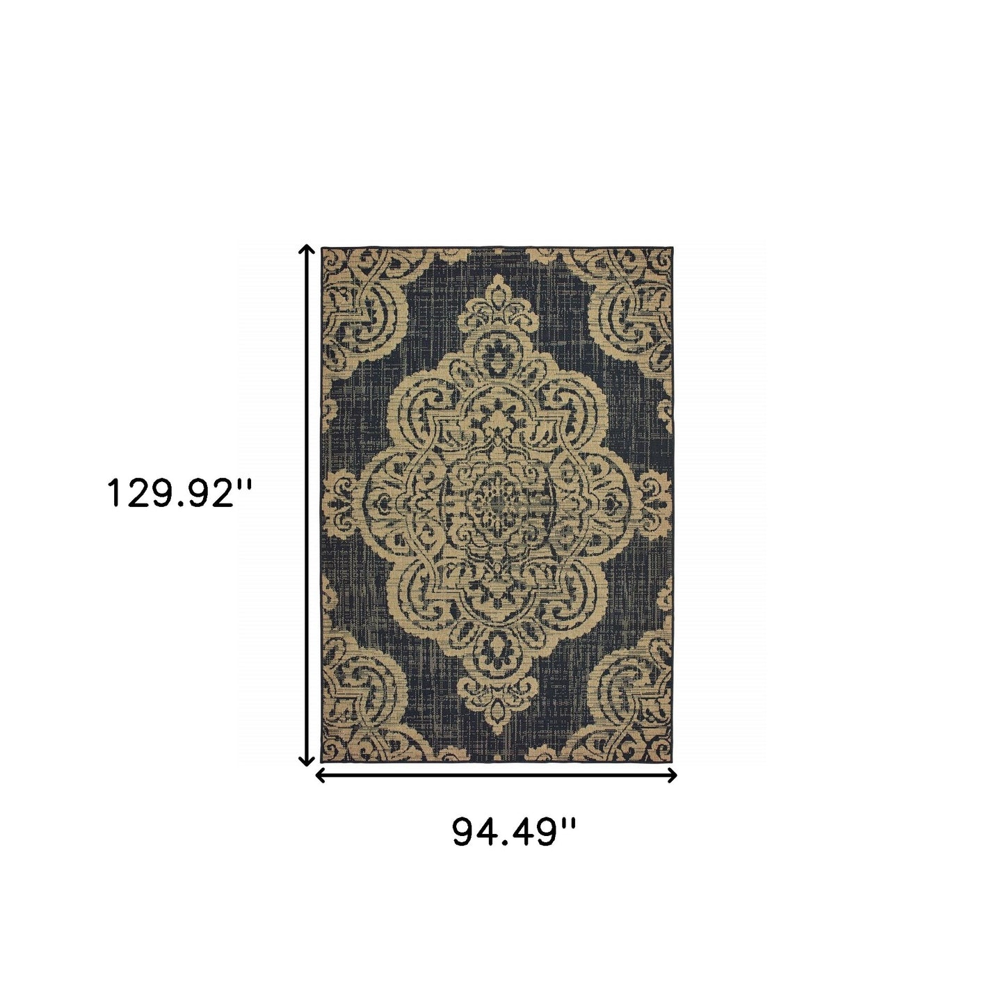 8' x 11' Black and Tan Oriental Stain Resistant Indoor Outdoor Area Rug