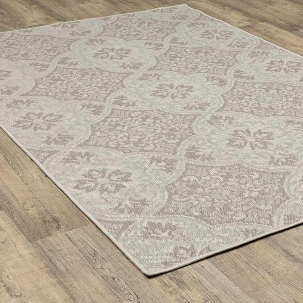 3' X 5' Gray and Ivory Floral Stain Resistant Indoor Outdoor Area Rug