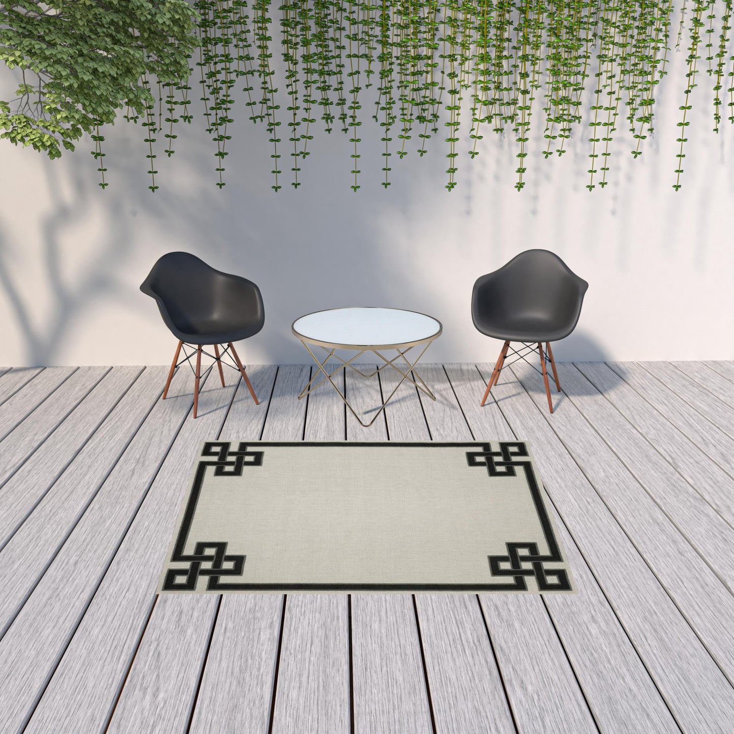 5' x 7' Beige and Black Stain Resistant Indoor Outdoor Area Rug