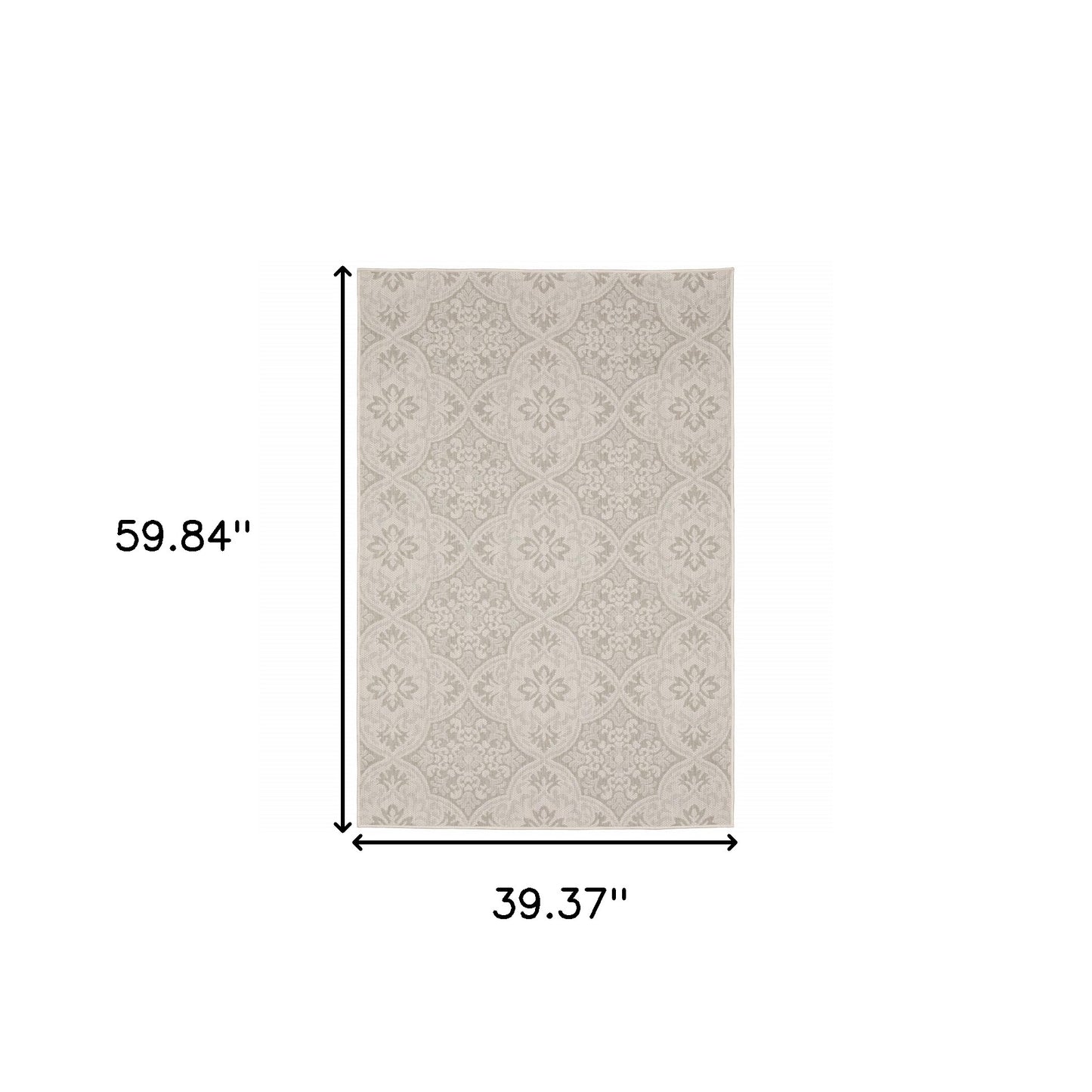 3' X 5' Gray and Ivory Floral Stain Resistant Indoor Outdoor Area Rug