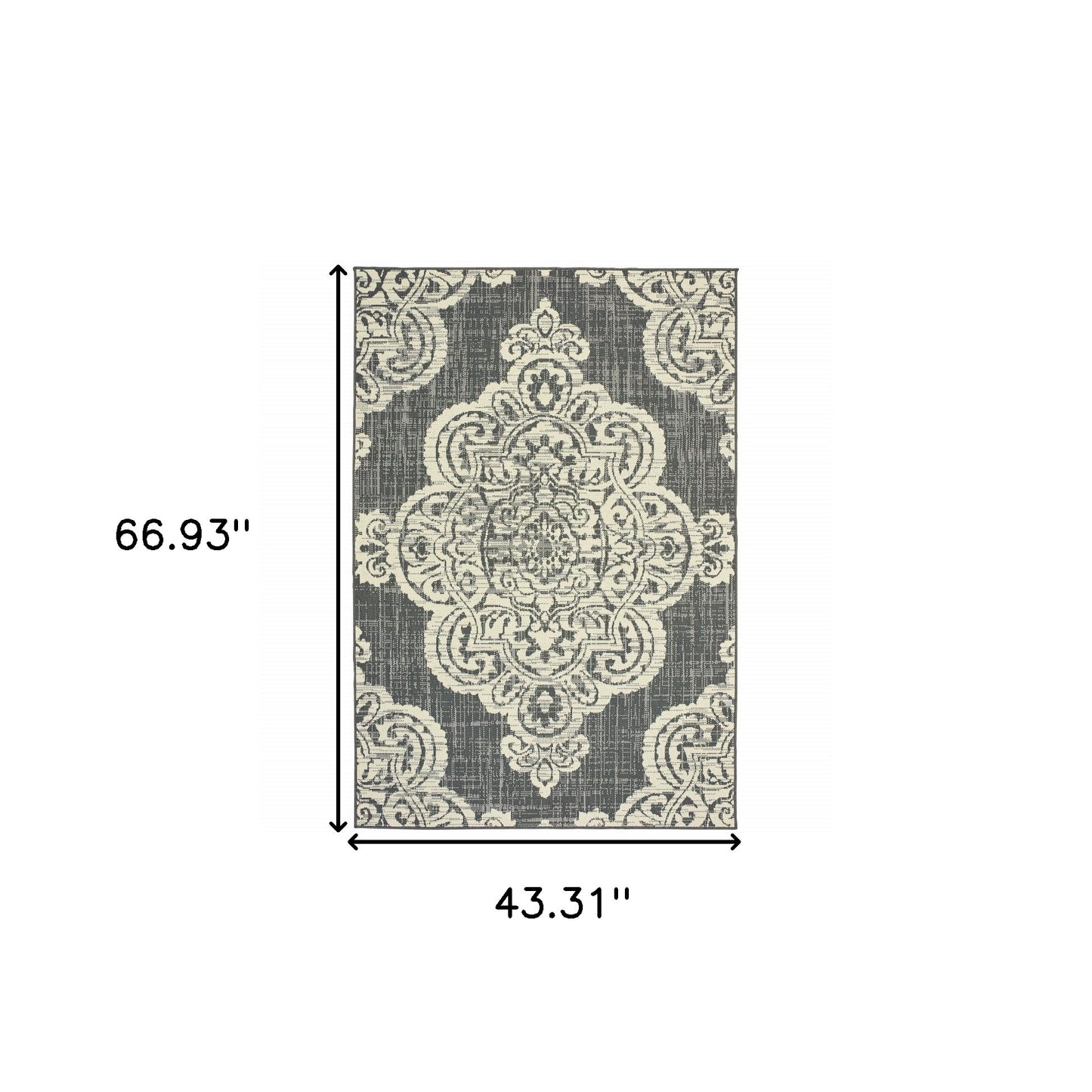 4' x 6' Gray and Ivory Oriental Stain Resistant Indoor Outdoor Area Rug